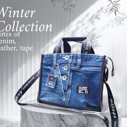 No.395【DENIM✖️knit柄ToteBAG❤️】デニムリメイク トートバッグ