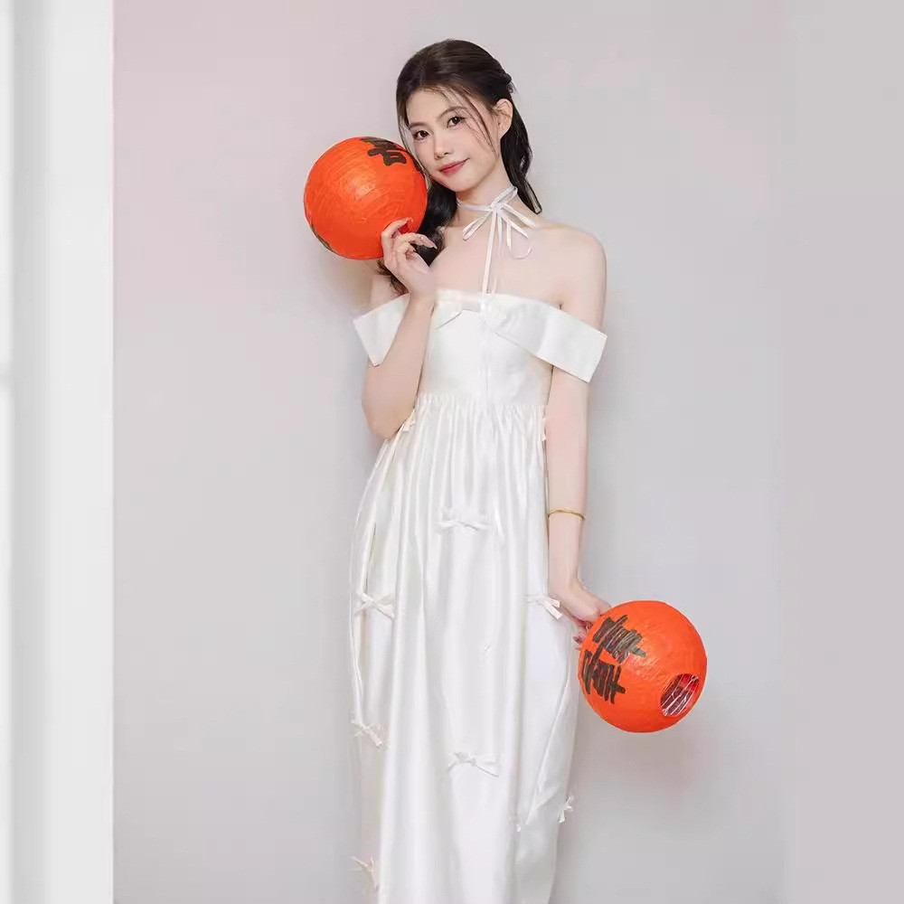 高級感 白 黒 サテン リボン ウェディングドレス パーティードレス シンプル 花嫁 誕生日 二次会 前撮り HL593