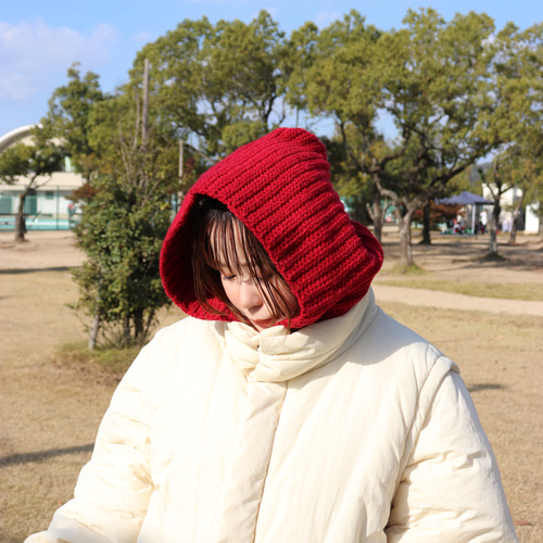 ハンドメイド　mohair ボンネット　ニット帽子　バラクラバ　フード　赤茶色 ハンドメイド mohair ボンネット ニット帽子 バラクラバ フード 赤茶色