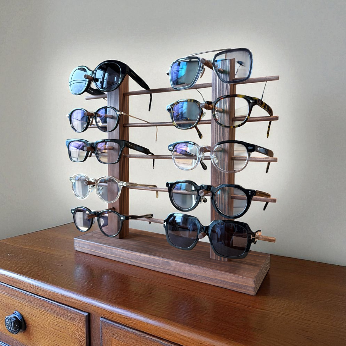 送料込み　10本　無垢材　メガネスタンド　サングラススタンド　木製