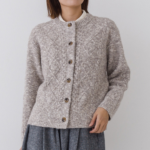【30％OFF】ざっくり 暖か メランジニット ケーブル編み カーディガン