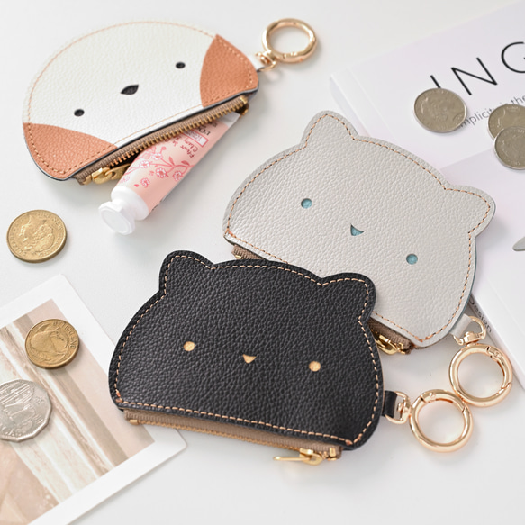 じつはポーチの アニマルバックチャーム 【 シュリンクレザー 】 シマエナガ 黒猫 白猫 HW52K 7枚目の画像