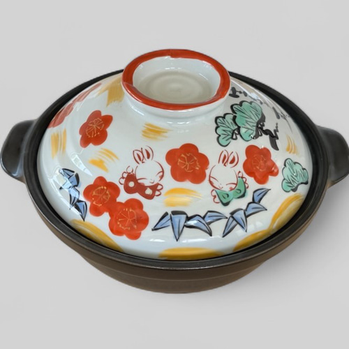 ◇名入れあり◇ 松竹梅うさぎ土鍋 9号 （IHプレート付）YK295 鍋・土鍋