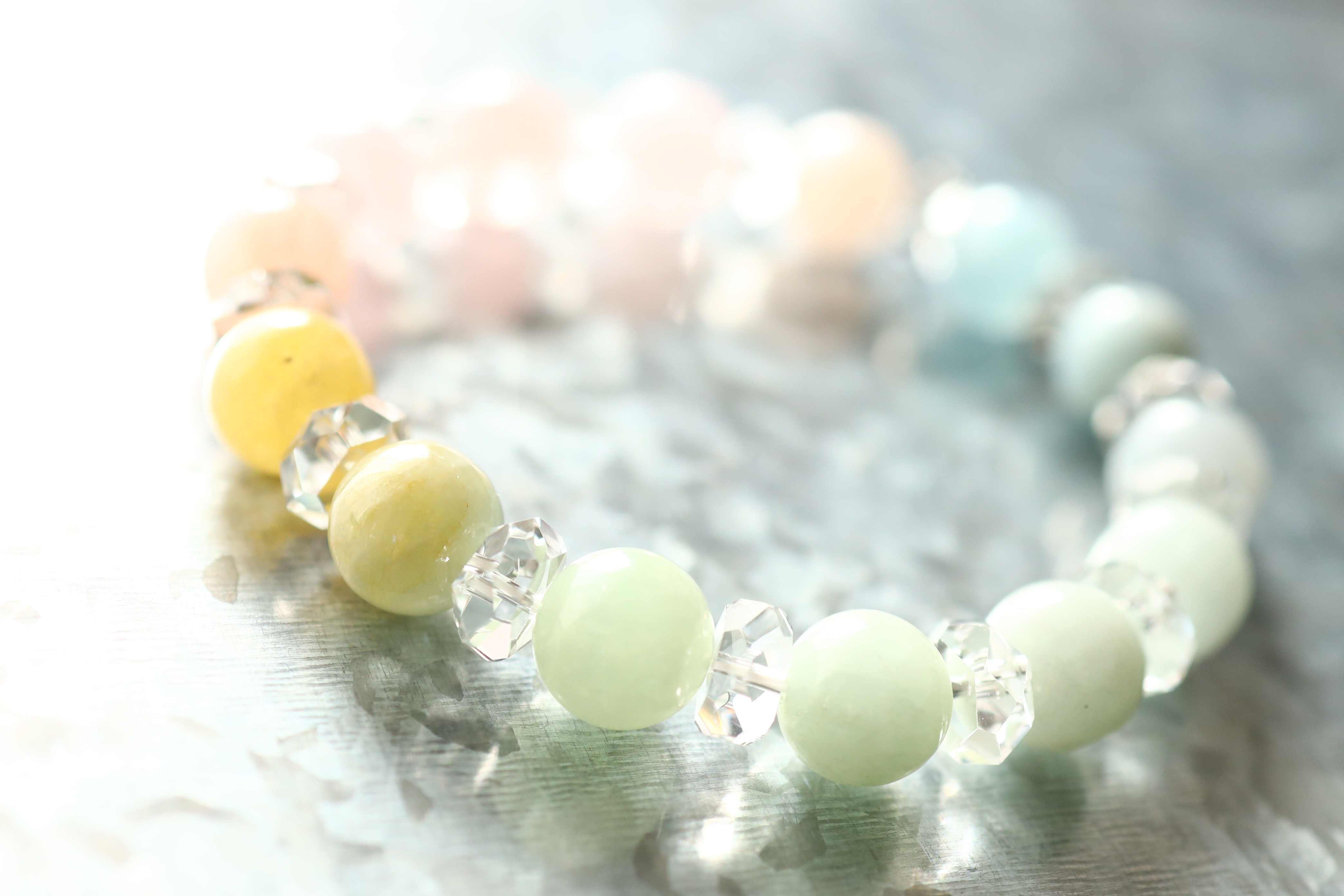 …☆とてつもなく可愛い♡パステルカラーのべリルさん☆ミックスベリル（グラデーション）10ミリ＆水晶☆…☆天然石☆…