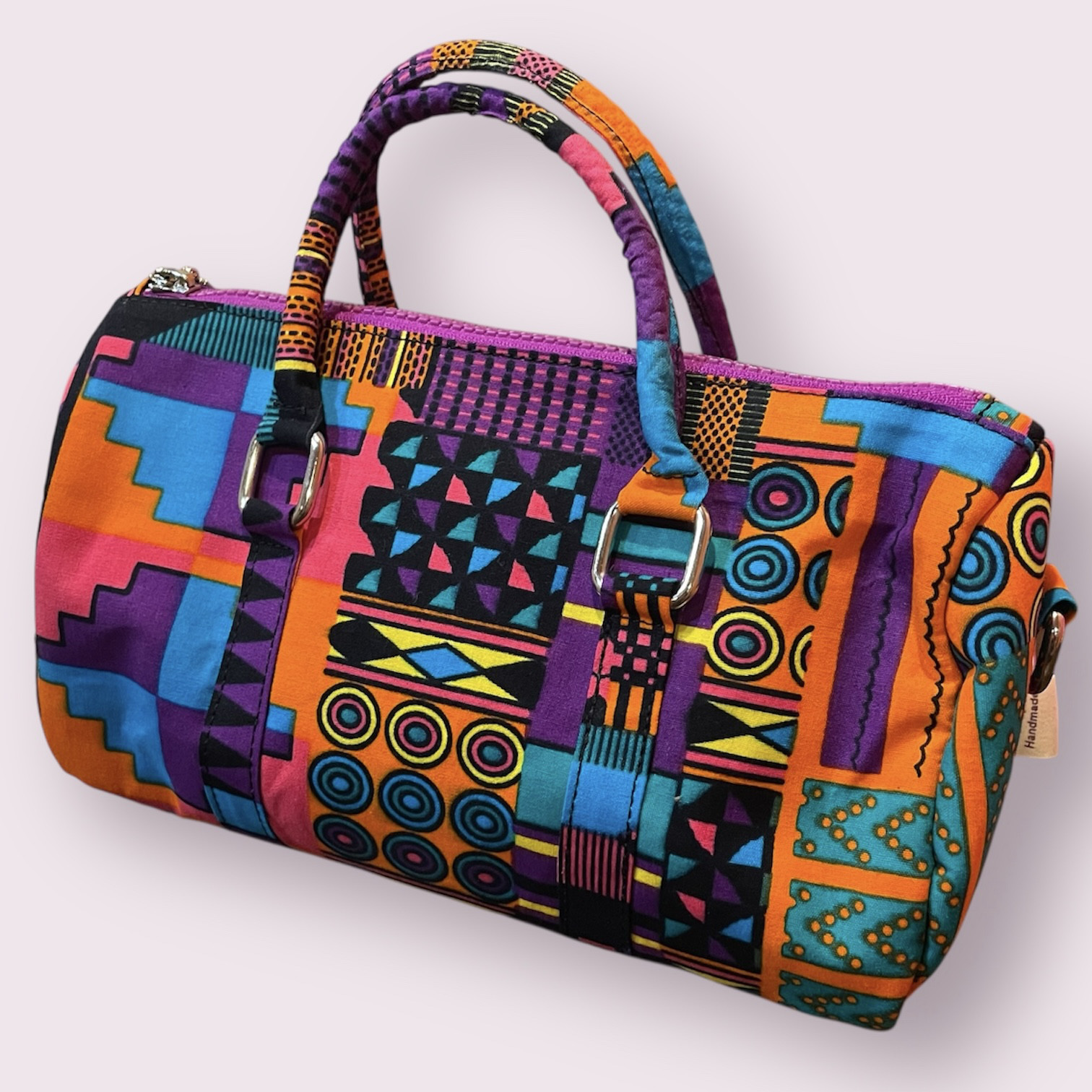 アフリカンファブリック　ミニボストンバッグ　ハンドメイド