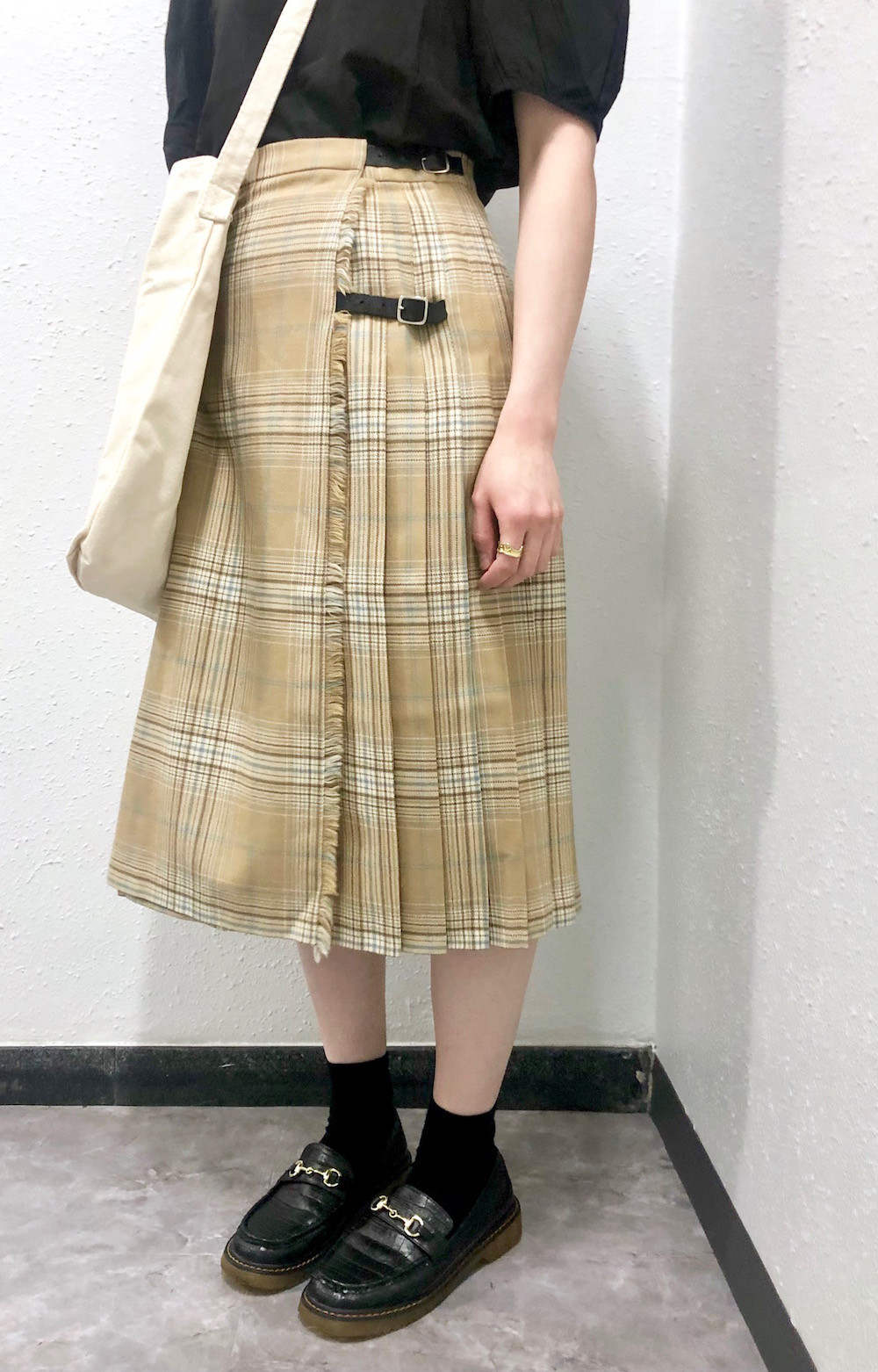 Beige Check Wrap M-Skirt　スカート　ベージュ