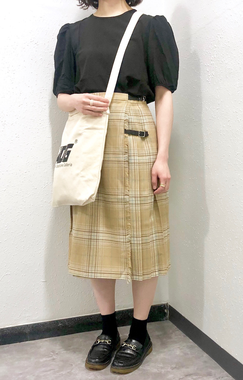 Beige Check Wrap M-Skirt　スカート　ベージュ