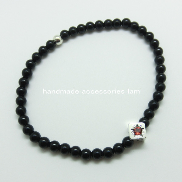 受注生産商品　ガーネット　実りのサイコロブレスレット　オニキス　シルバー925　IB0553