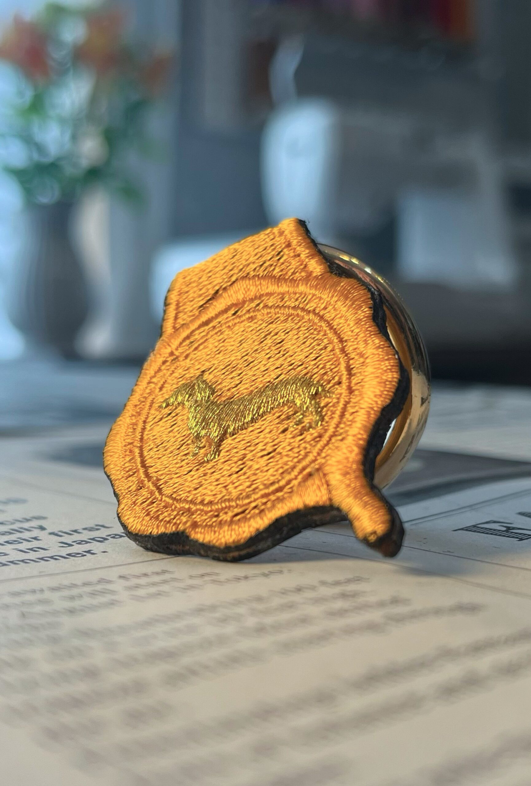 ダックフンドのシーリングスタンプ刺繍リング【キーリング・チャーム・キーホルダー】クリスマスプレゼントに。ネーム刺繍可能