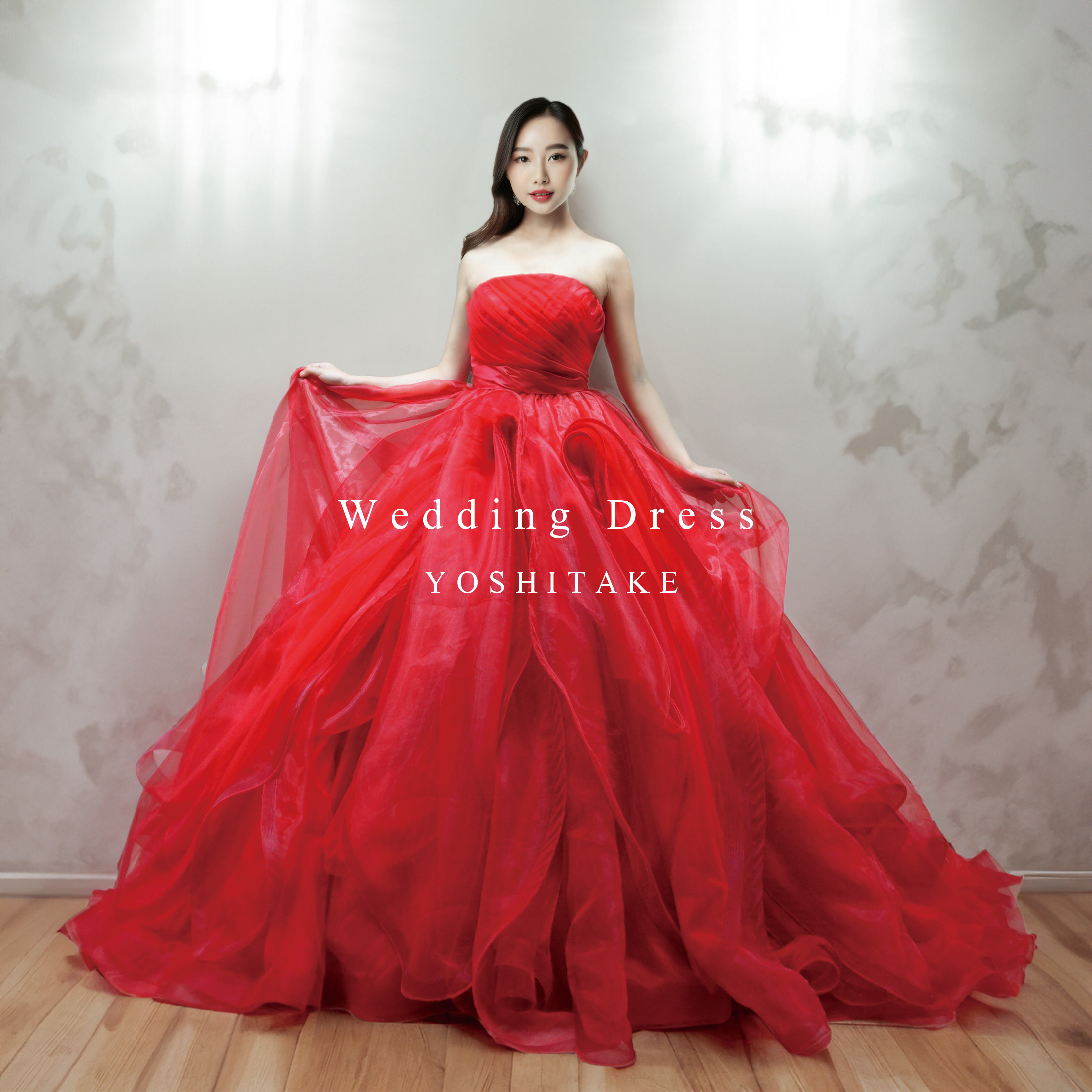 【オーダー制作】ウエディングドレス.レッド.プリンセスライン.カラードレス.パニエ付き.Y915
