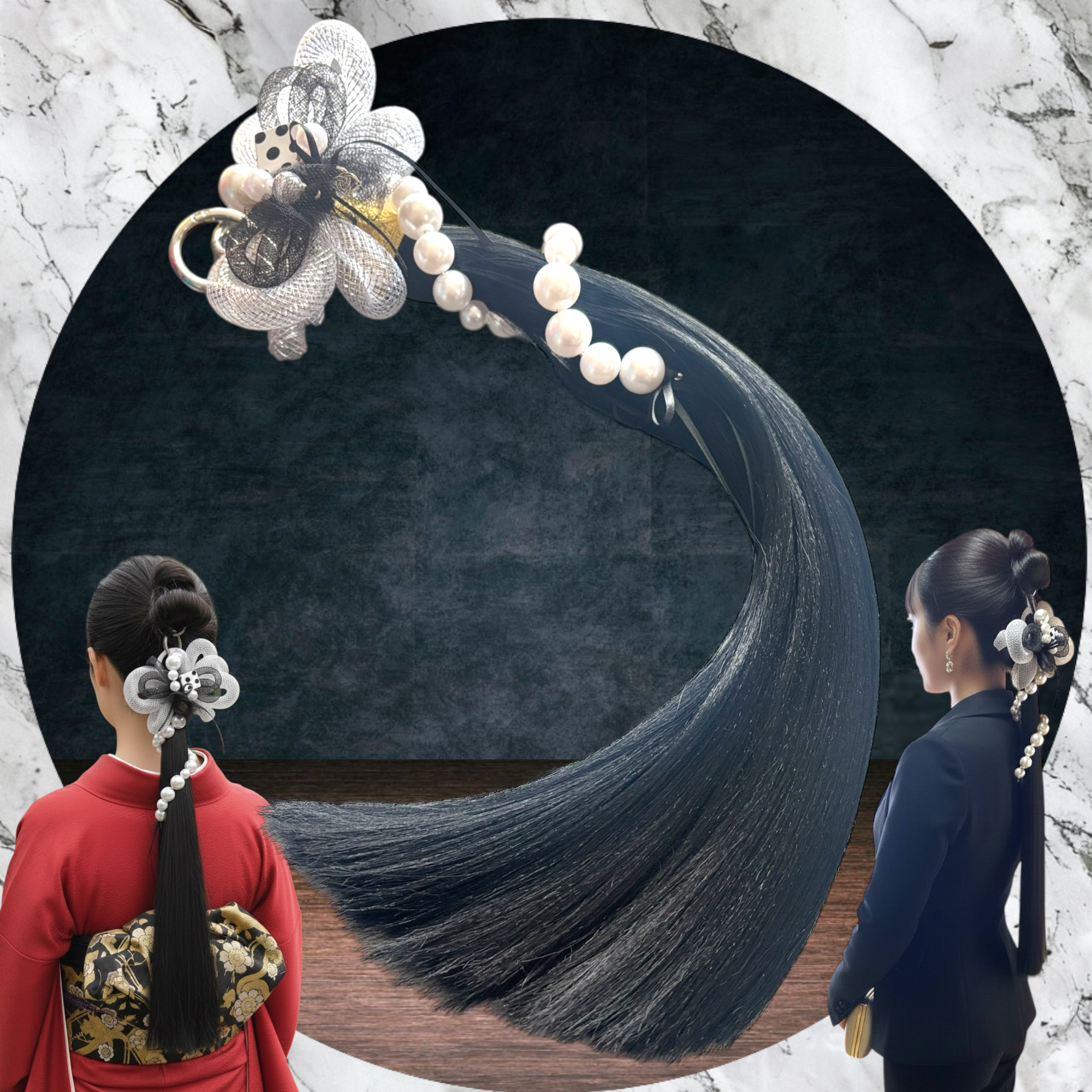 【リングで付けるエクステ】ポニーテールリング　リングエクステ　パーティヘア　成人式髪飾り　卒業式　お呼ばれヘア