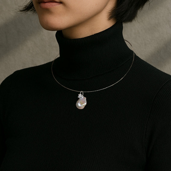 『7本限定』 両面で使える華奢チョーカー　大粒バロックパール　真珠　天然石　一点物　シルバー 925 送料無料 8枚目の画像