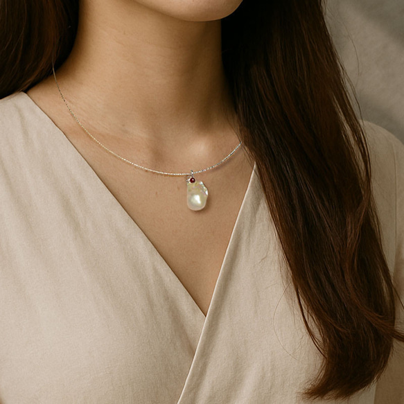 『7本限定』 両面で使える華奢チョーカー　大粒バロックパール　真珠　天然石　一点物　シルバー 925 送料無料 9枚目の画像