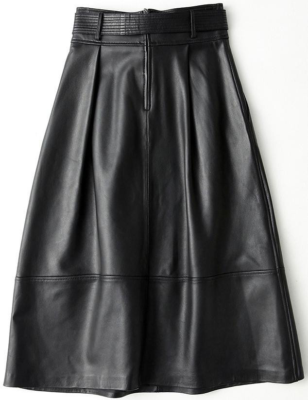 レディース高級 本革↑超ソフトなラムレザースカート黒☆ラムレザースカート