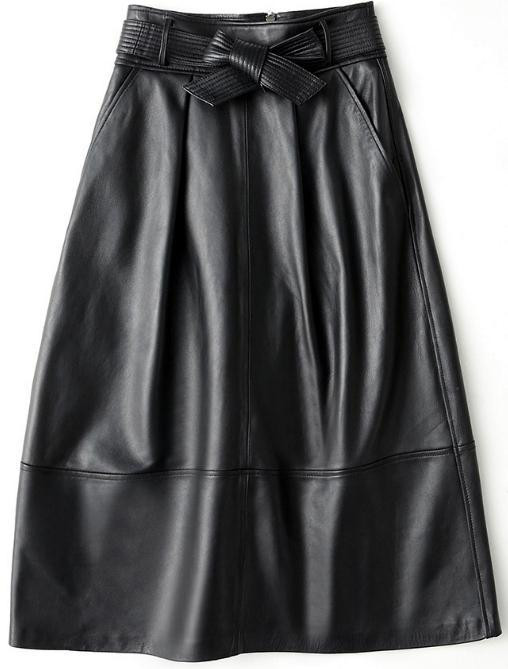 レディース高級 本革↑超ソフトなラムレザースカート黒☆ラムレザースカート