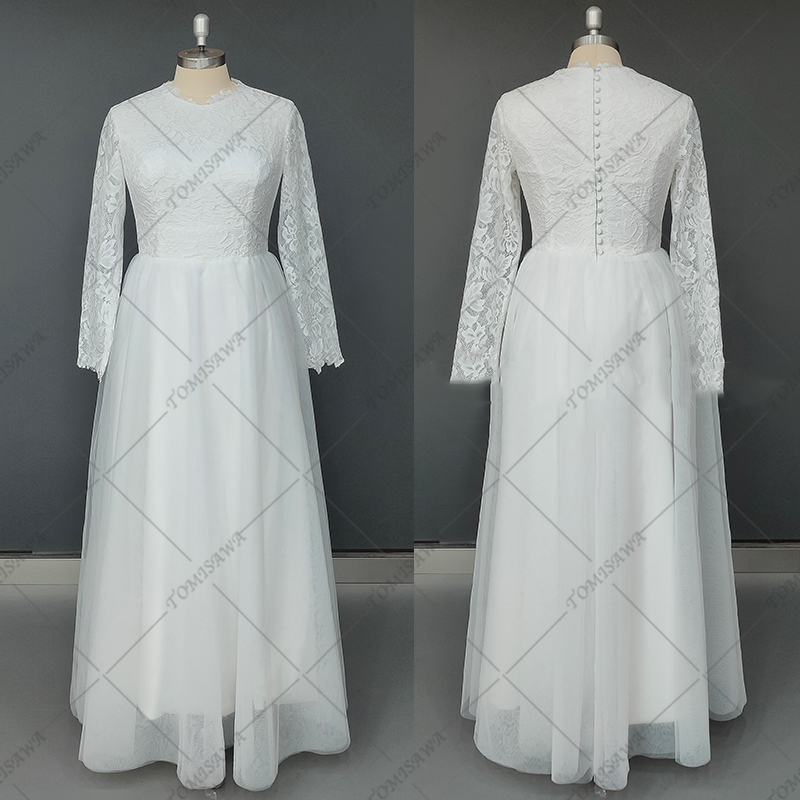 シンプル 袖付き ウェディングドレス  二次会 結婚式ドレス F362