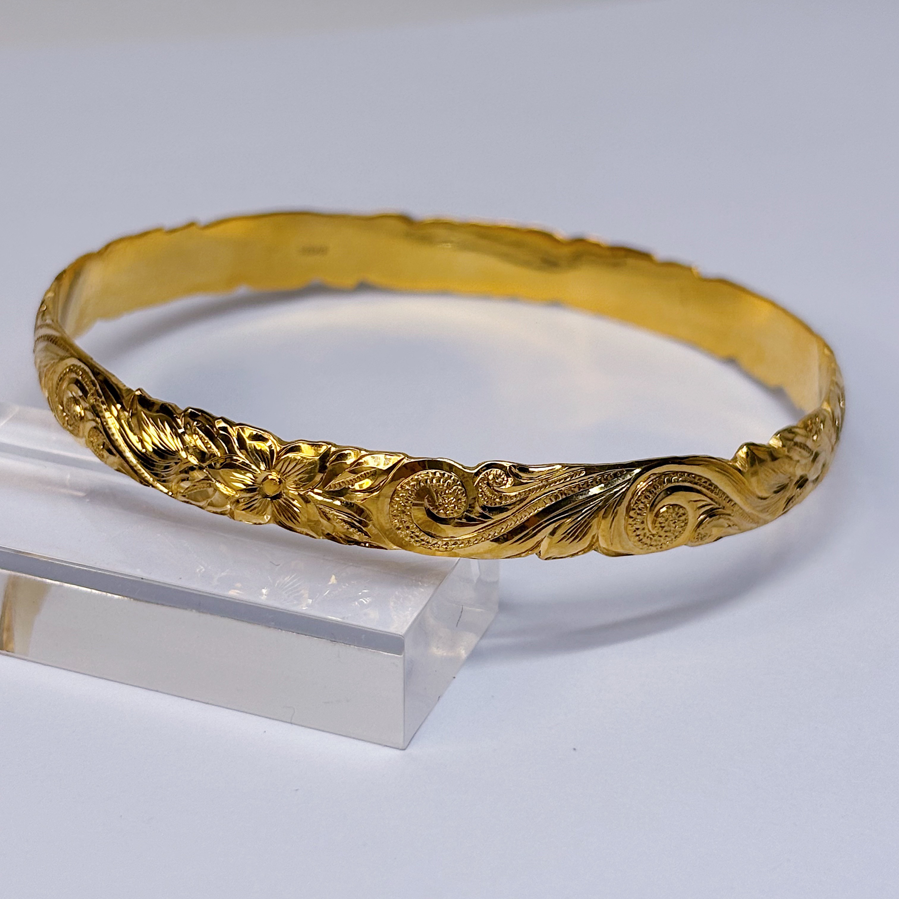 [手彫り]ハワイアンOバングル(ハイビスカス&プルメリア)