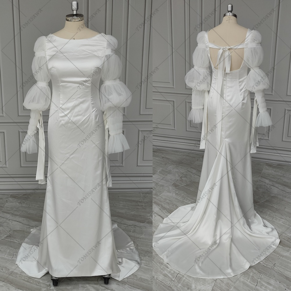 ヴィンテージ袖付きドレス ウェディングドレス  二次会 結婚式ドレス F505-3