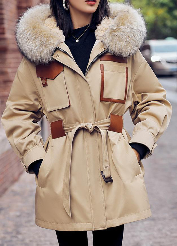 新品✨ウールリッチ　ダウンライナー付モッズコート　ベージュ　キングラビットファー 新品 ラビットファーライナーモッズコートフード付きラクーン