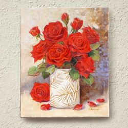 一点物】『 新緑のバラ園 』油絵 F6号キャンバス 油彩 油画 インテリア