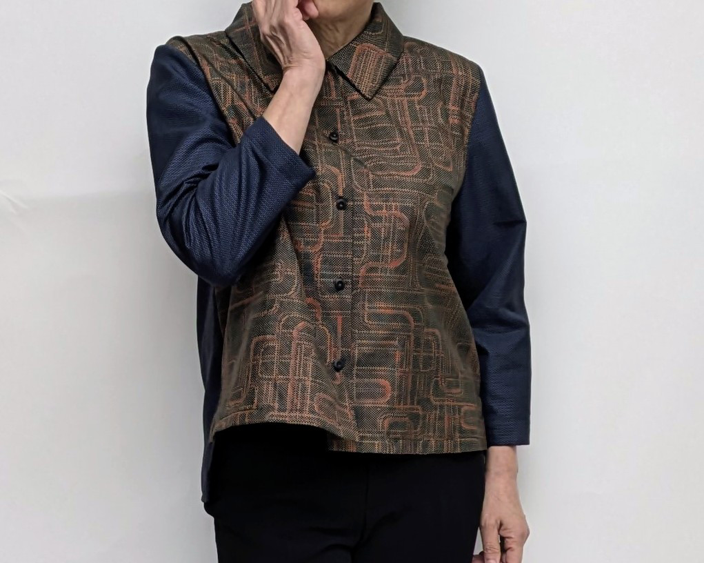 着物リメイク 大島紬 ブラウス ジャケットとしても