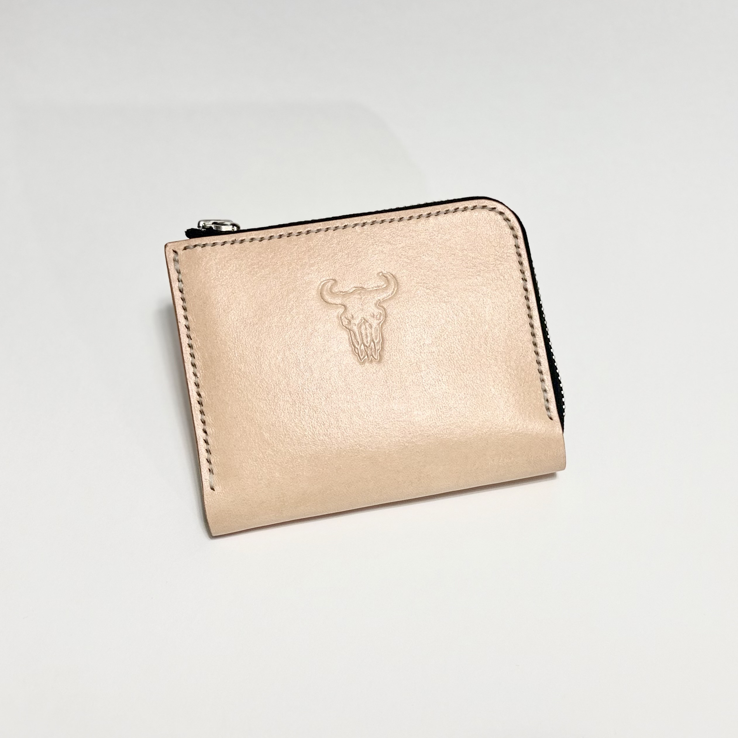 【beige×green】L字ファスナーウォレット／コンパクトウォレット／二つ折財布／本革／レザー 7,821円