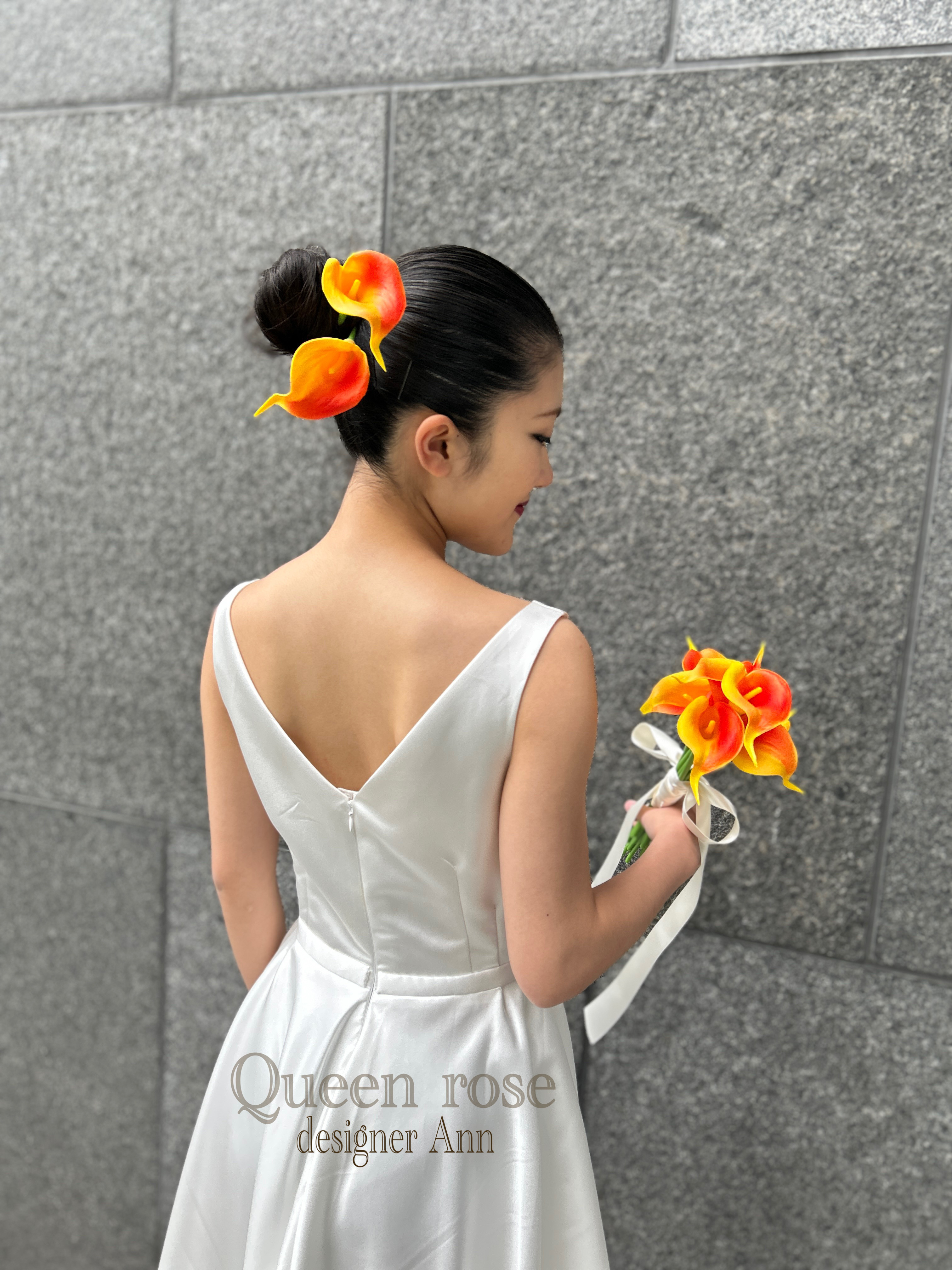 Queen rose オレンジカラーのブーケ・ブートニア・ヘッドドレス　No.100