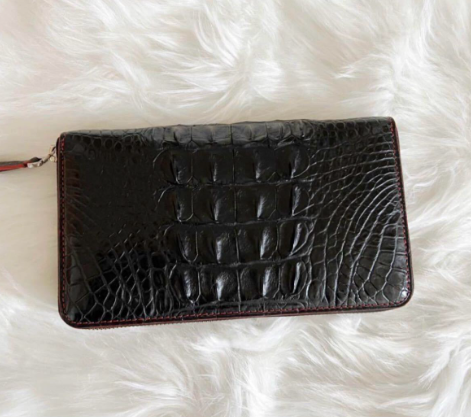 新品クロコダイル骨皮ラウンドファスナー 長財布 本革 ワニ革 ブラック 実物写真