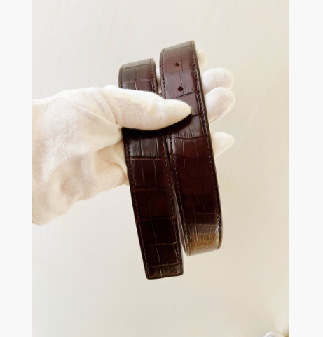 ラスト一点！展示品処分クロコダイル ベルト ツヤ ブラック 茶色色選択可能メンズ シャイニング 85cm箱付け