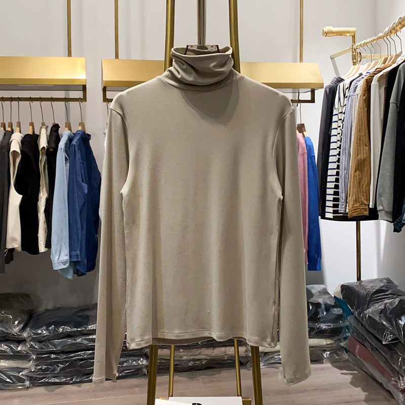 レディース ハイネック インナーTシャツ 無地 スリムフィット 長袖 トップス