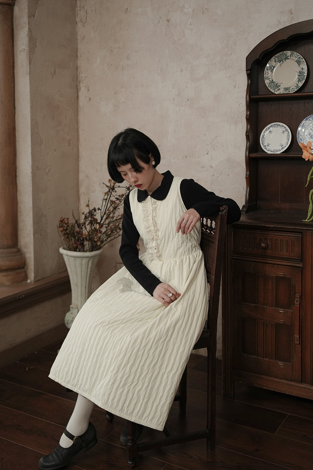 ウォーミングガールキルトワンピース 冬新作 ルーズフィット小柄さん向けロングドレス