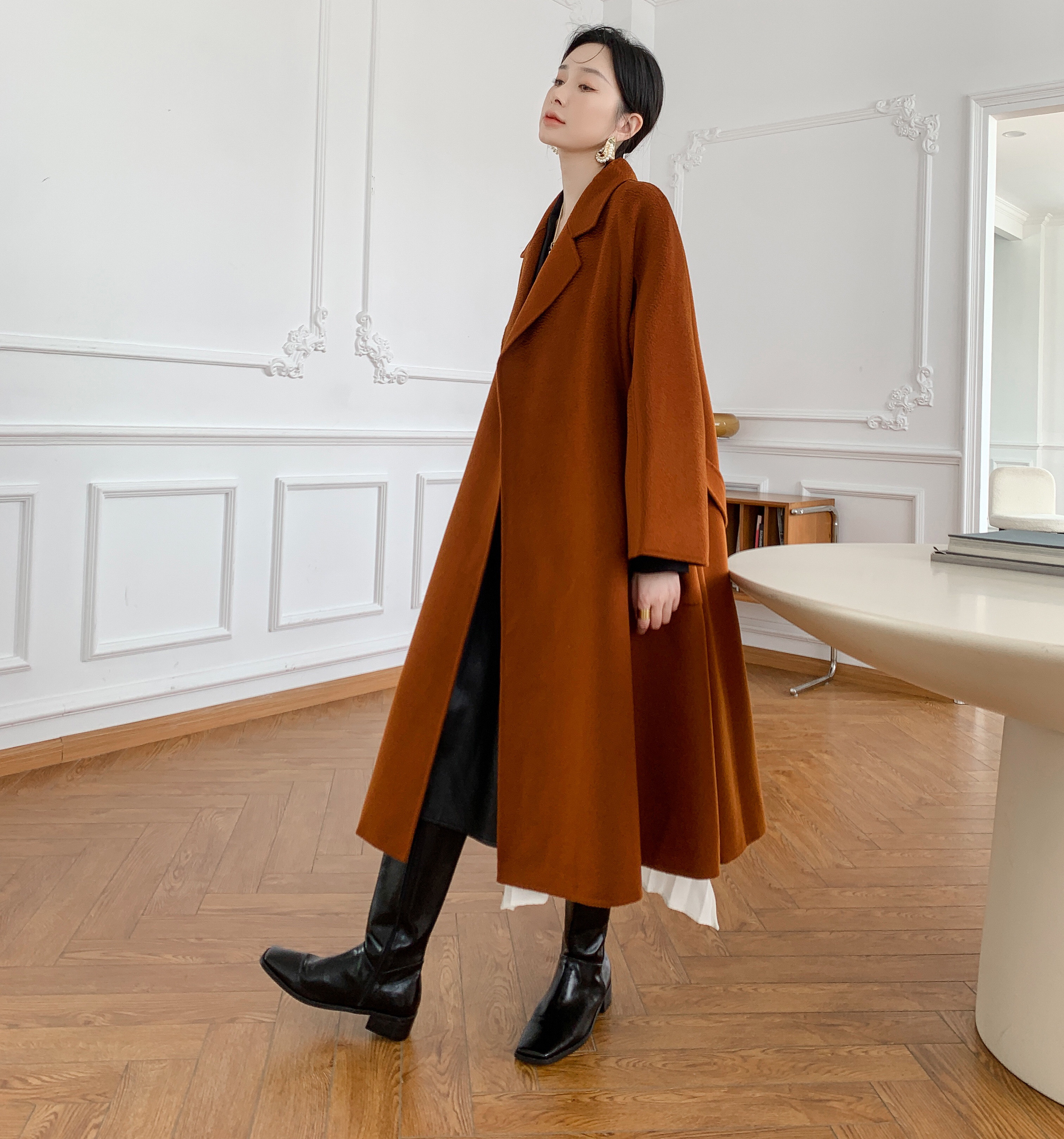 【全15色】【ウール100％】　優しい艶感あり　リバーシブル生地　手縫いコート☆オーダーメイド可