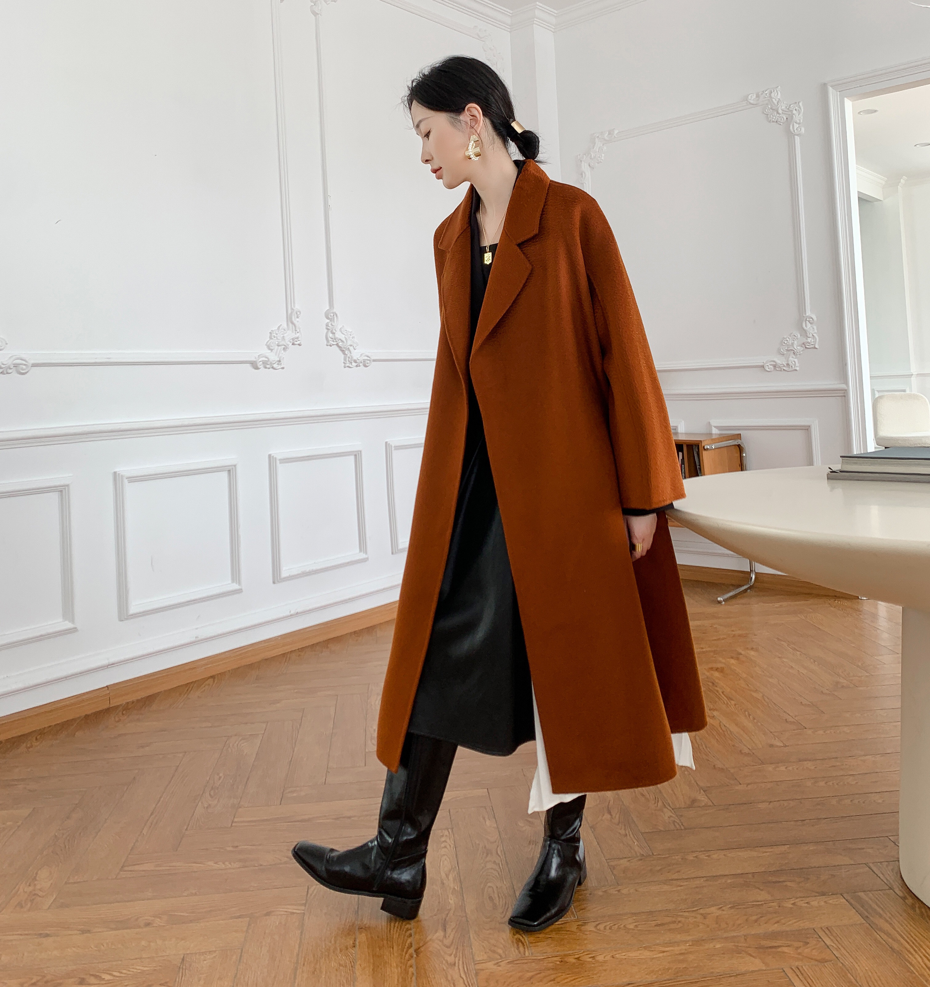 【全15色】【ウール100％】　優しい艶感あり　リバーシブル生地　手縫いコート☆オーダーメイド可