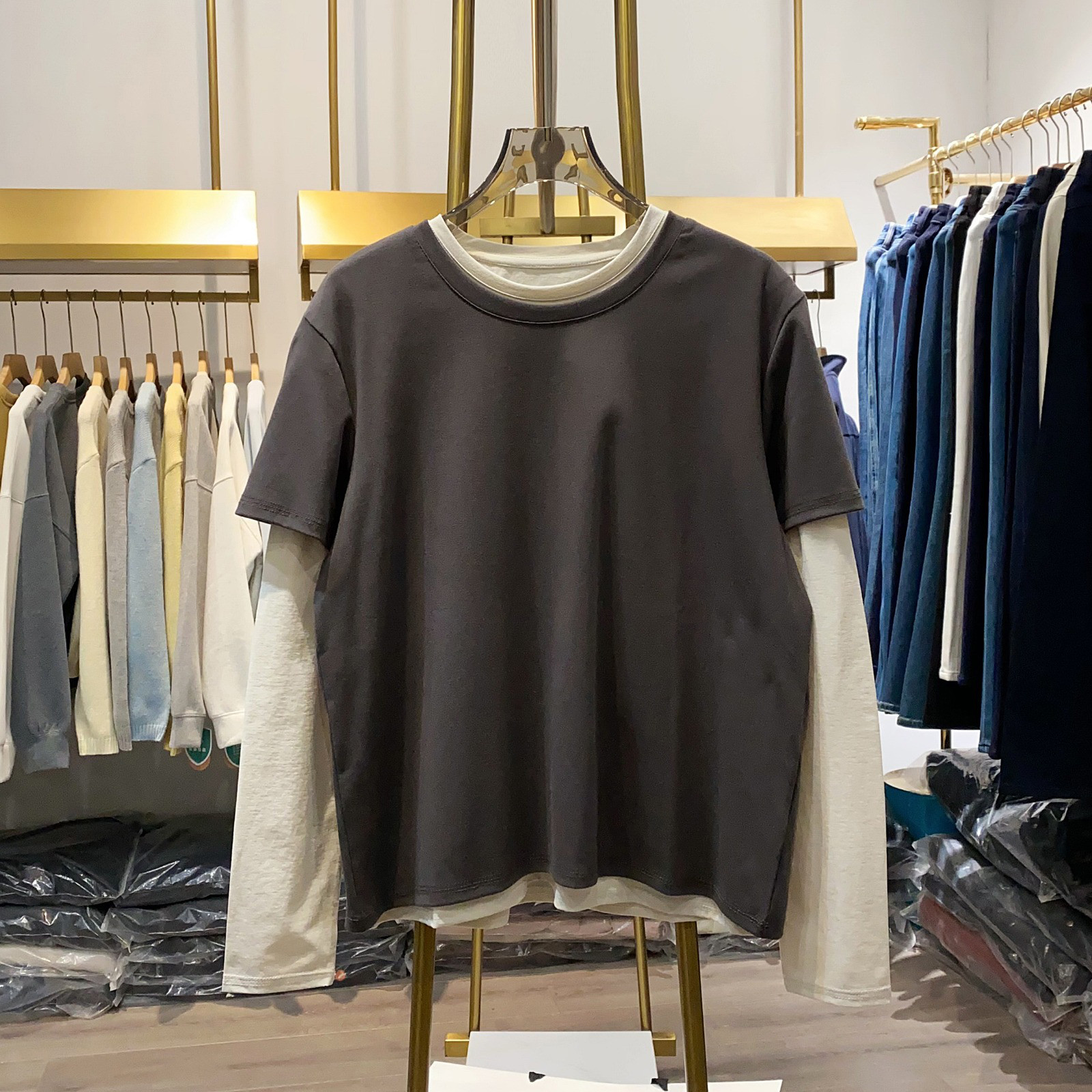 レディース 長袖Tシャツ 半袖Tシャツ 2点セット 配色 トップス