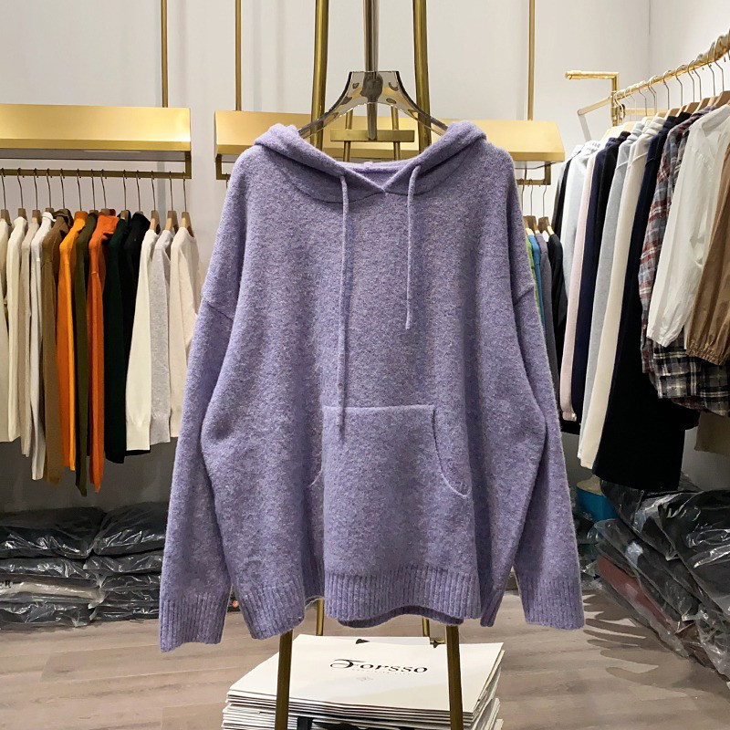 レディース フード付き ニットプルオーバー ゆったり カジュアル トップス