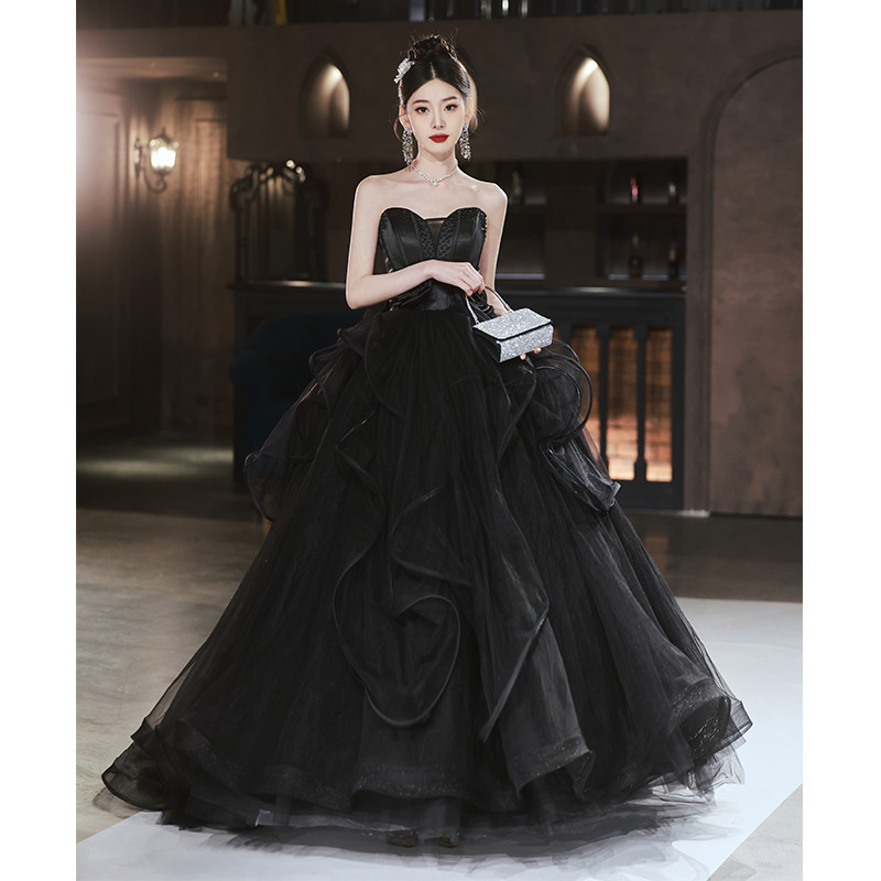 豪華 黒 ふわふわ ウェディングドレス プリンセス 高級感 花嫁 成人式 演奏会 二次会 前撮り 披露宴 08775