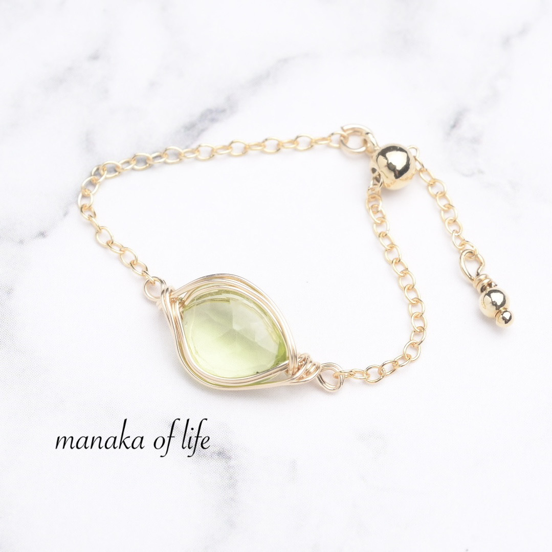 ペリドット チェーンリング  ワイヤーラッピング 14kgf 天然石 送料無料でお届けします