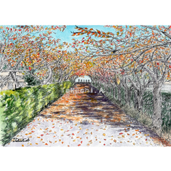 原画一点物 「昭和レトロな町並み」 ＜ペン＋透明水彩＞ 絵画 Takashi