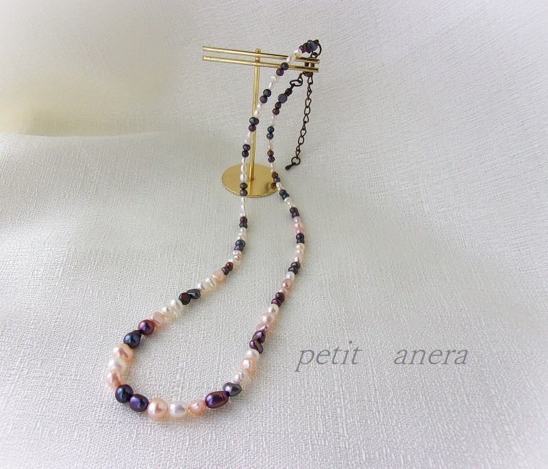 【送料無料】淡水パール／サイズグラデーションネックレス