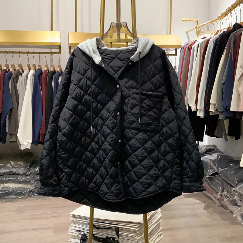 レディース フード付き キルティングジャケット 中綿 配色 切替 薄手 ゆったり アウター