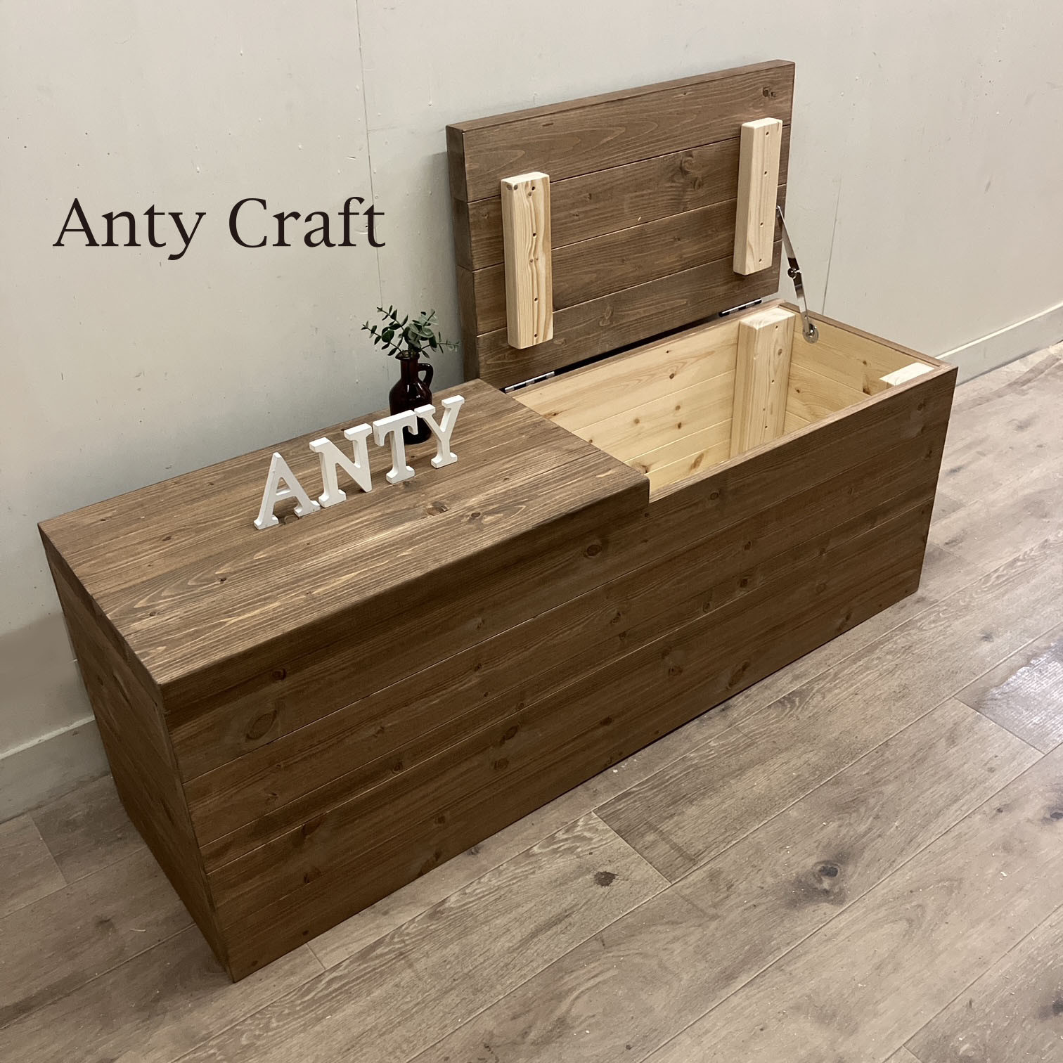 【サイズオーダー可】【引取可能】 アンティーク風収納ベンチ（天蓋左右分離型・天蓋ステー付） UN/UN 幅120cm