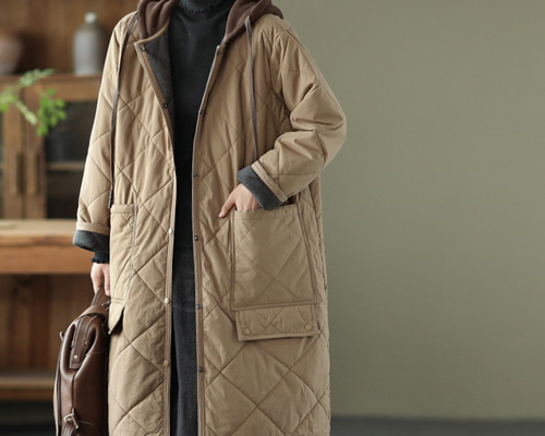 レディース キルティングコート 中綿 フード付き ミドル丈 厚手 防寒