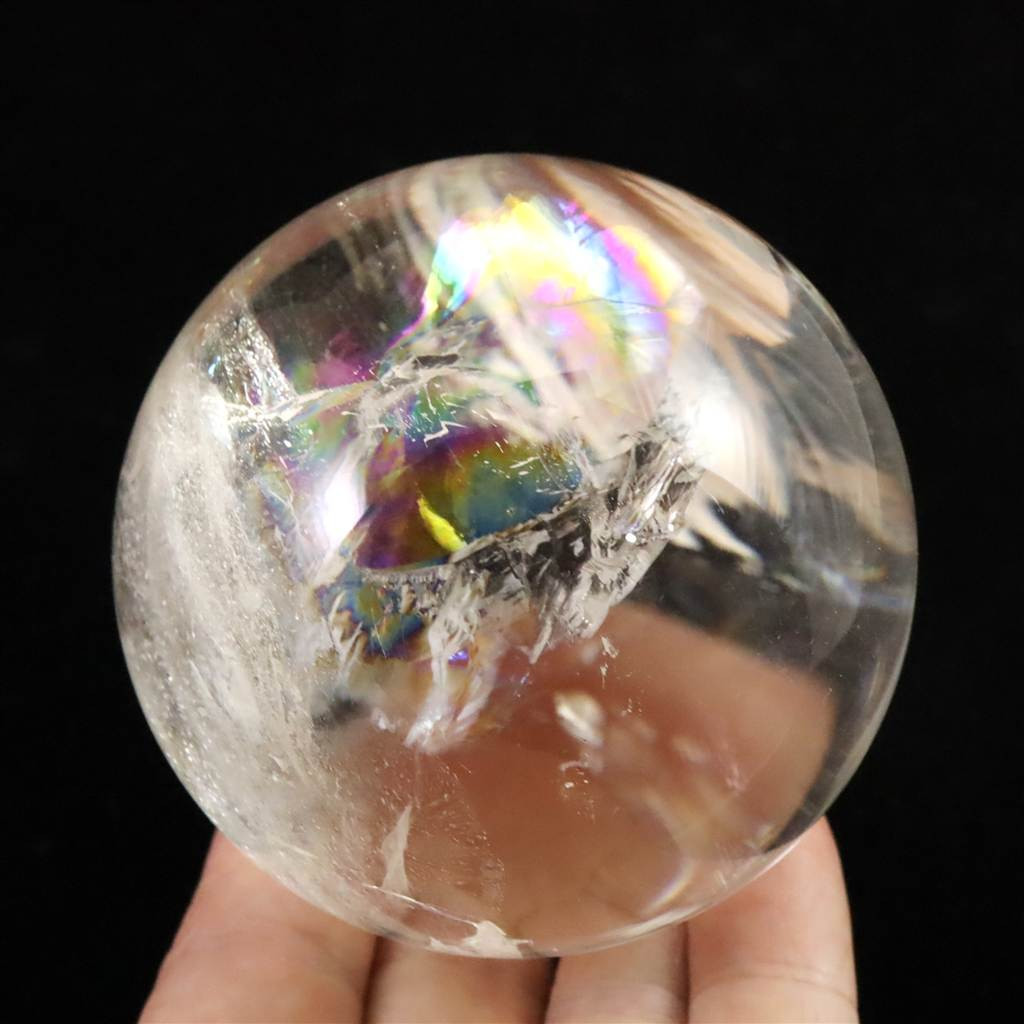 ブラジル産 天然水晶  70mmスフィア 丸玉 レインボー アイリスクォーツ 台付 483g #15795
