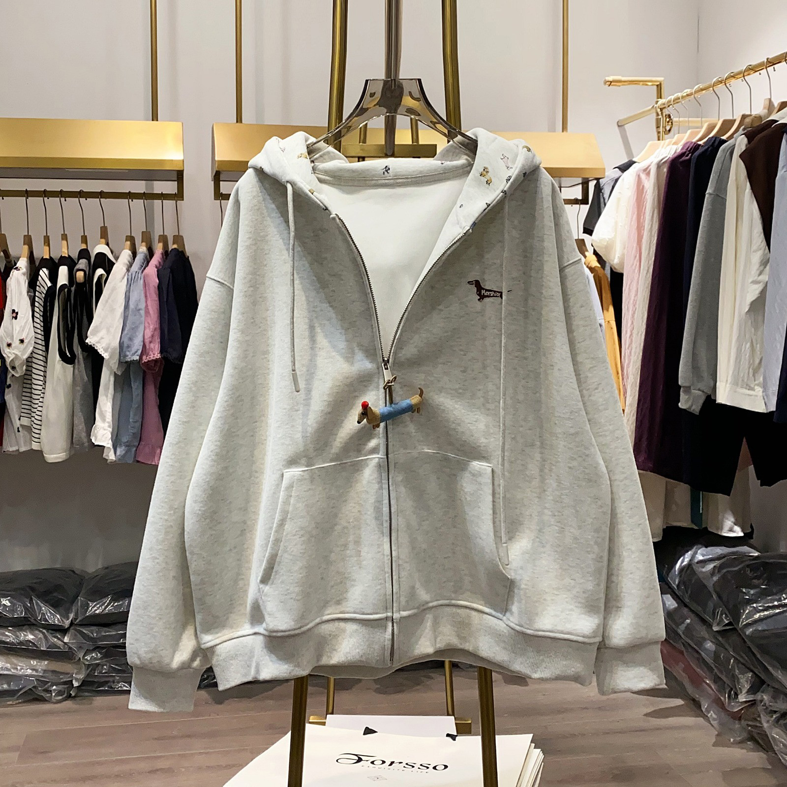 レディース ジップパーカー 刺繍 レトロ ゆったり アウター トップス