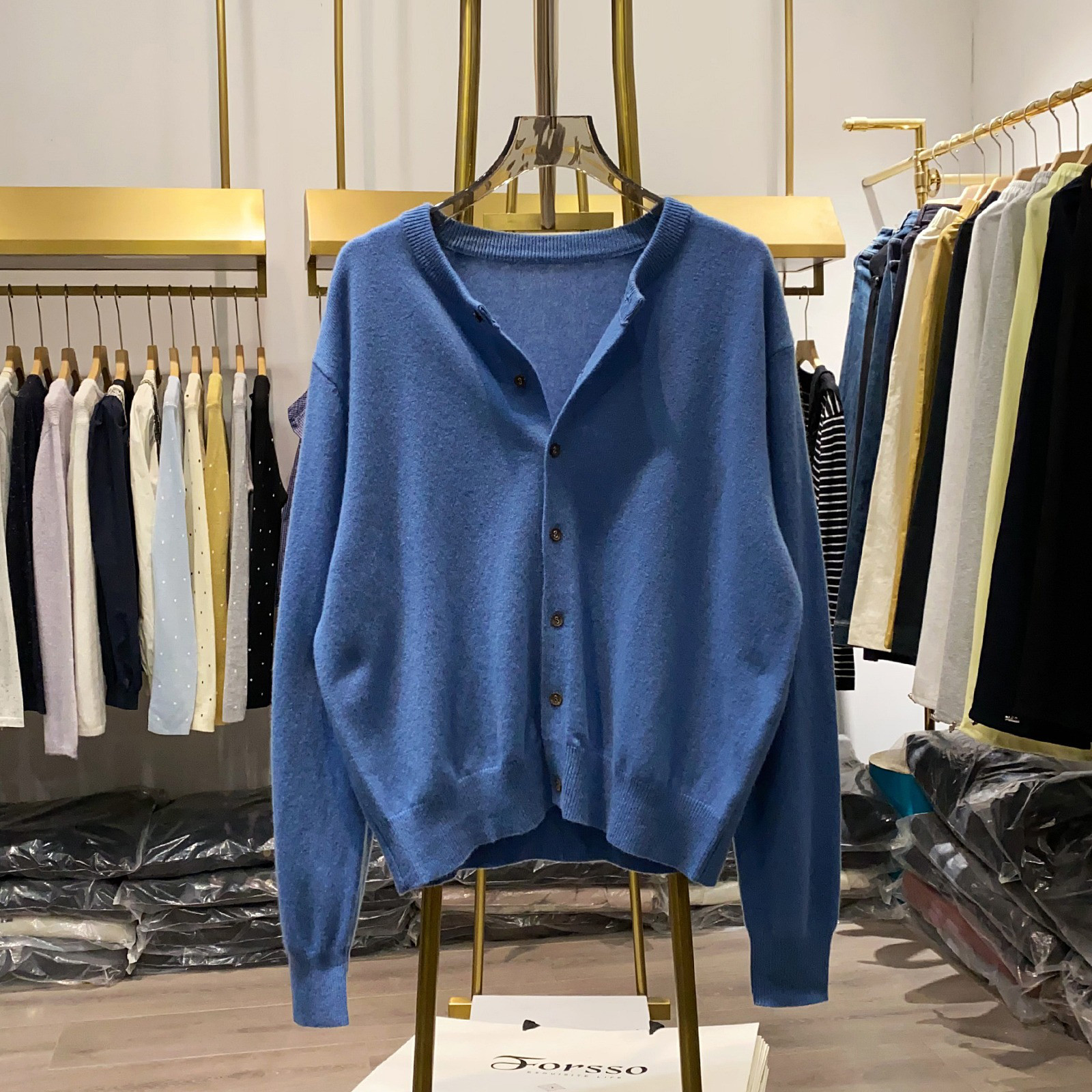 レディース ニットカーディガン クルーネック スリムフィット カジュアル トップス