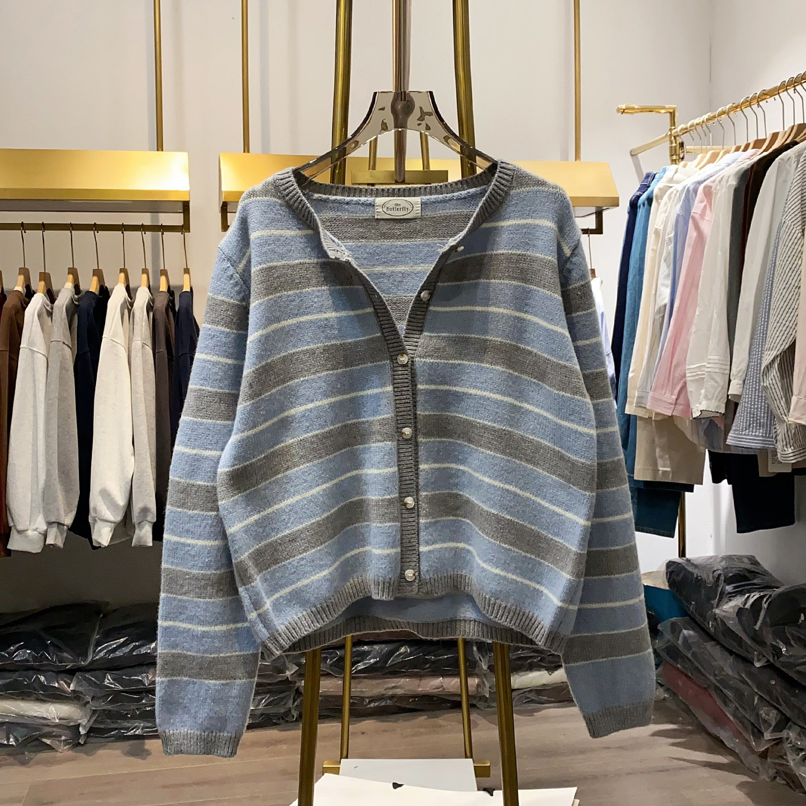 レディース ニットカーディガン ボーダー カジュアル トップス