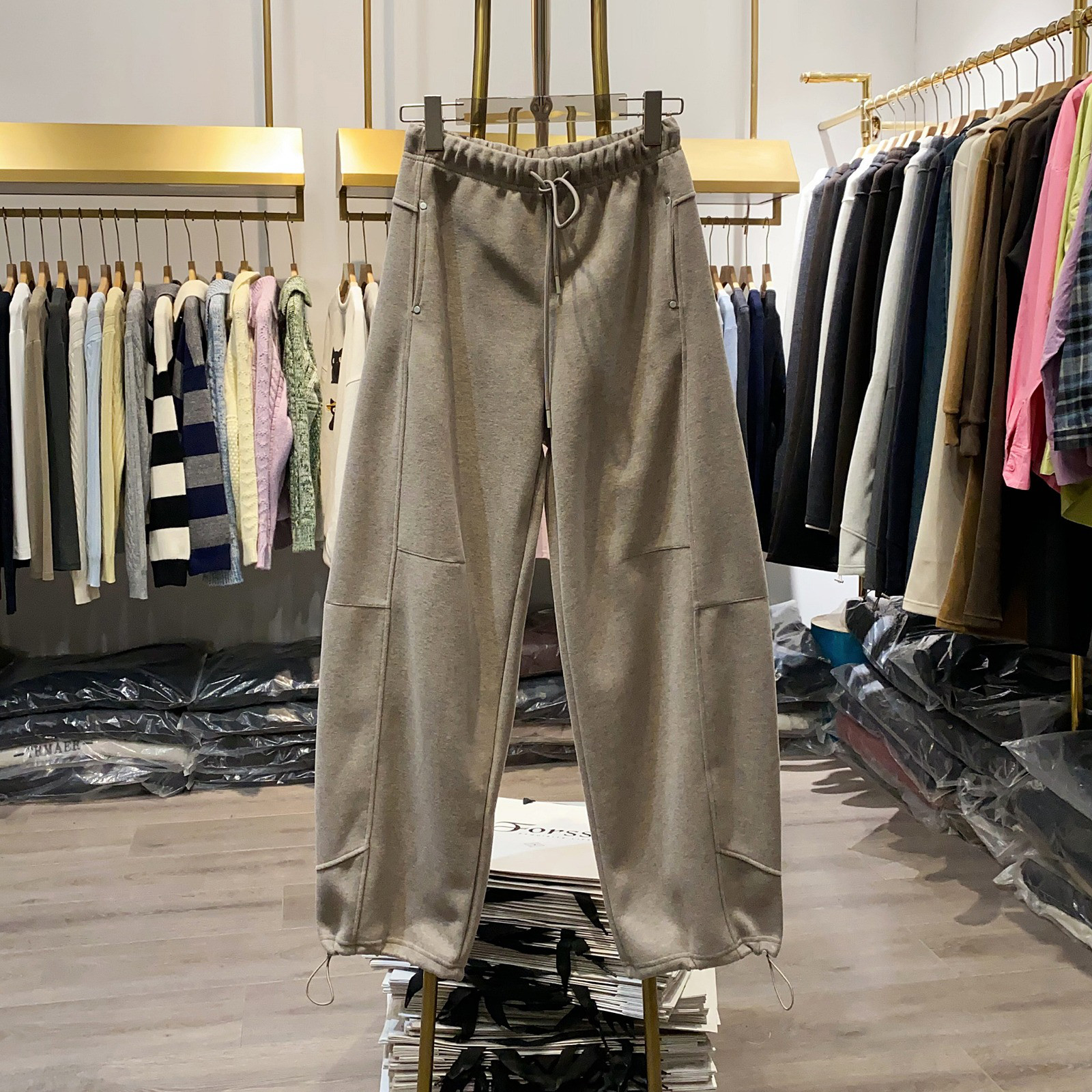 レディース スウェットパンツ ポケット スタッズ ドローストリング ボトムス