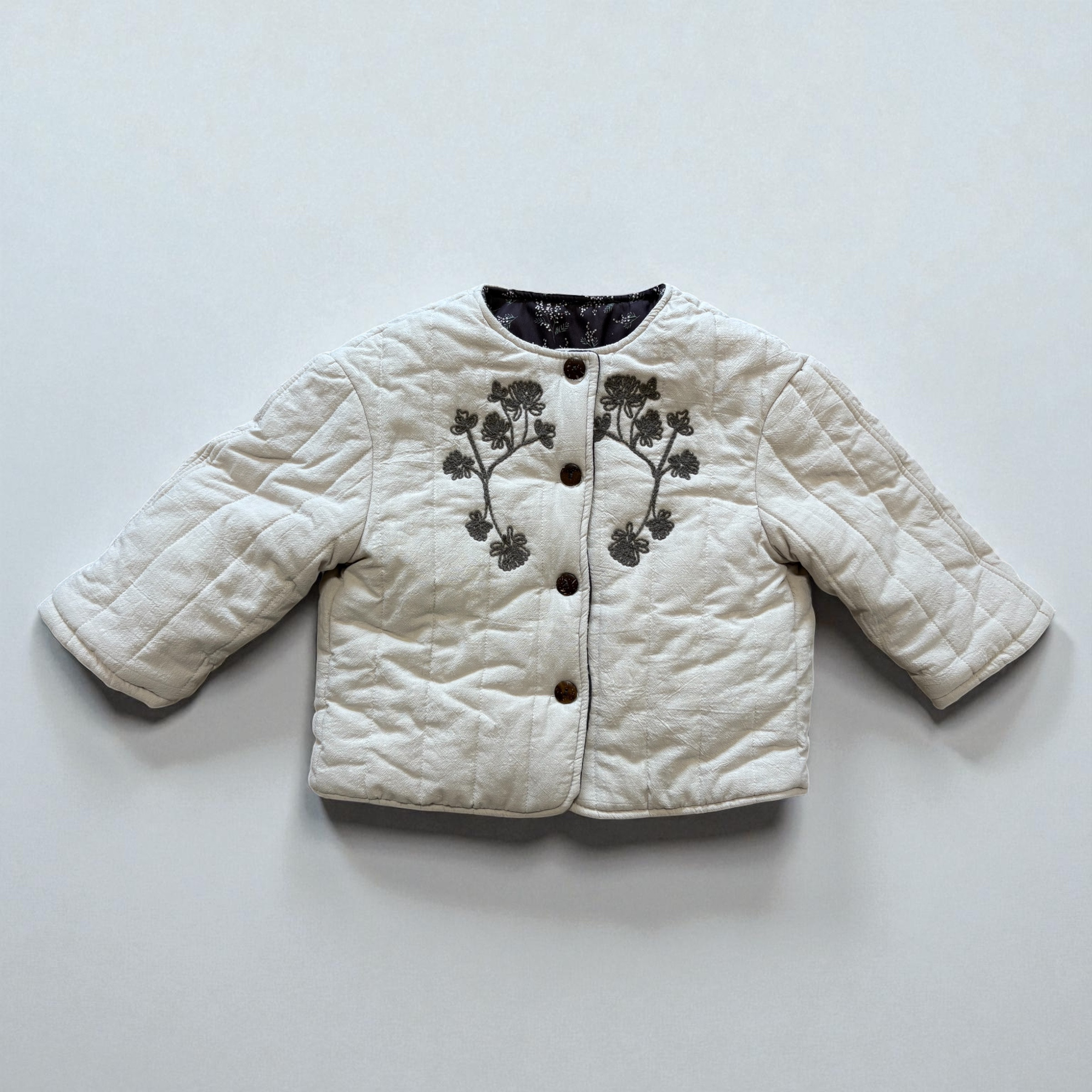 【130size】Floral Warm Quilt Jacket アウター　刺繍　花　ダウンジャケット