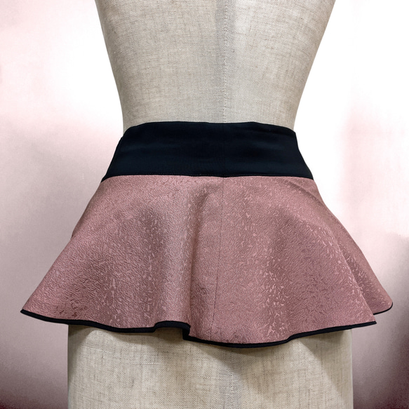 リバーシブル 黒裏ピンク フリル サッシュベルト リボン W67〜87cm 太ベルト 着物リメイク リボン N71109 7枚目の画像