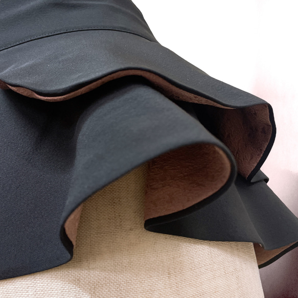 リバーシブル 黒裏ピンク フリル サッシュベルト リボン W67〜87cm 太ベルト 着物リメイク リボン N71109 2枚目の画像